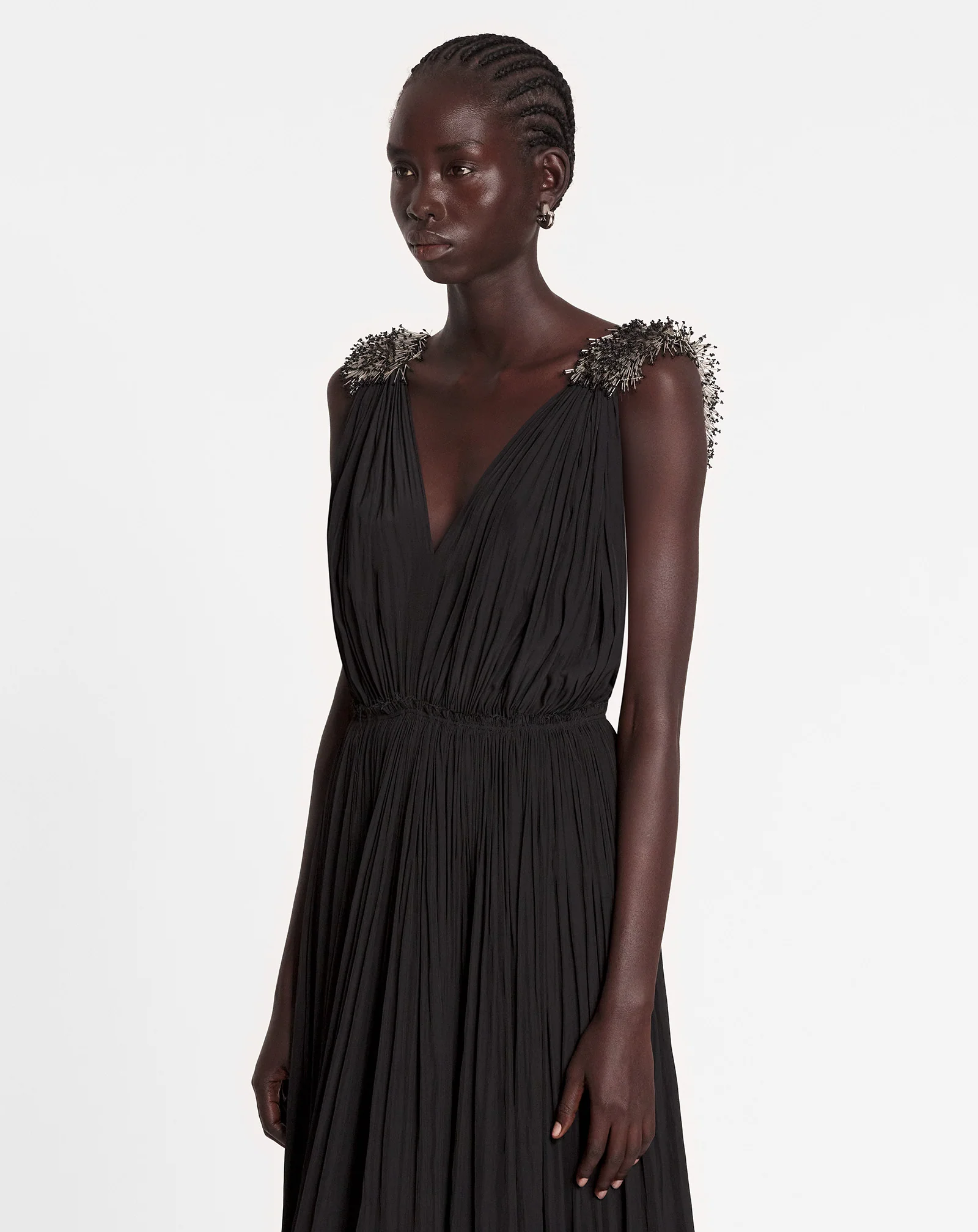 LONG EMBROIDERED CHARMEUSE EVENING GOWN - Image 3