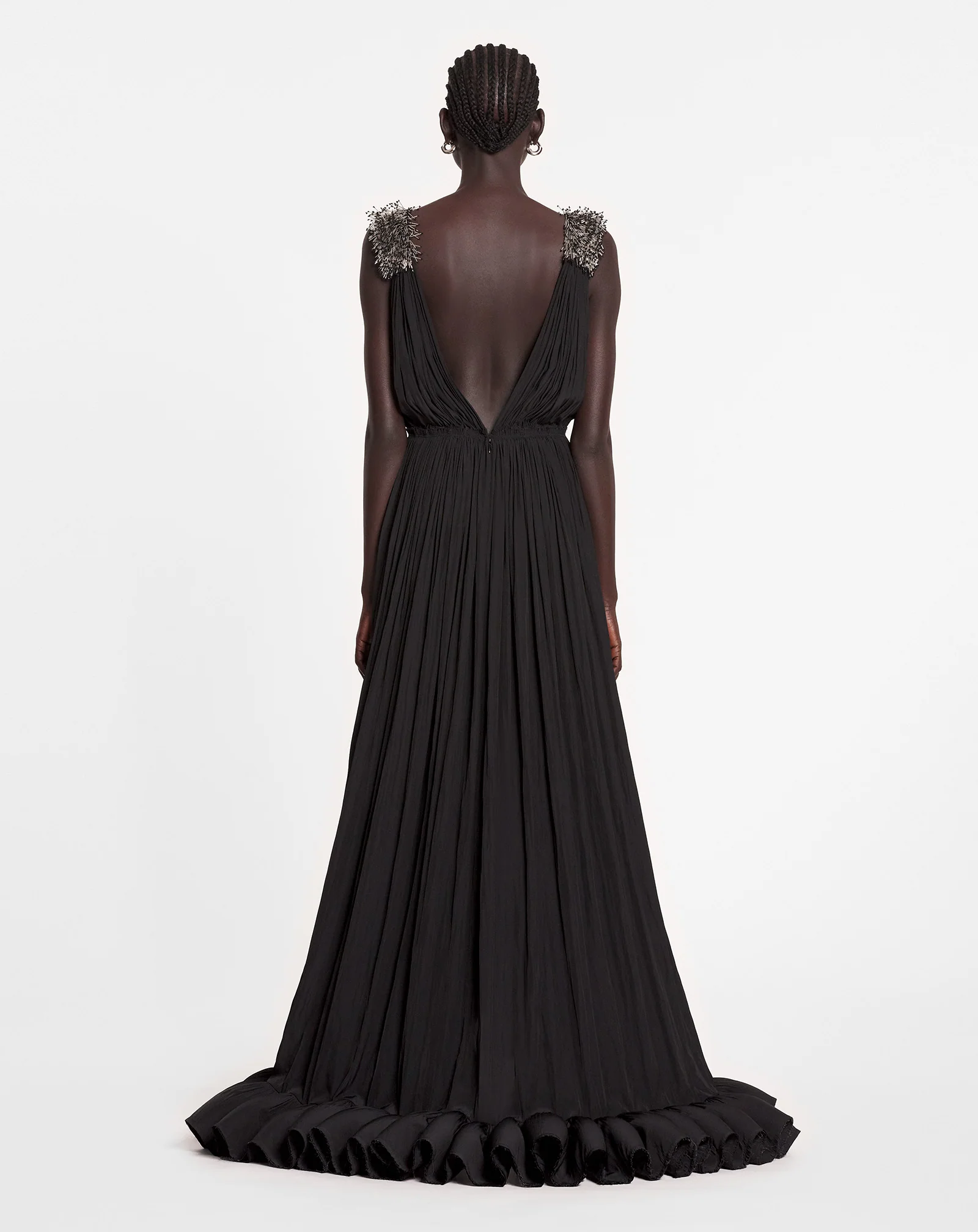 LONG EMBROIDERED CHARMEUSE EVENING GOWN - Image 4