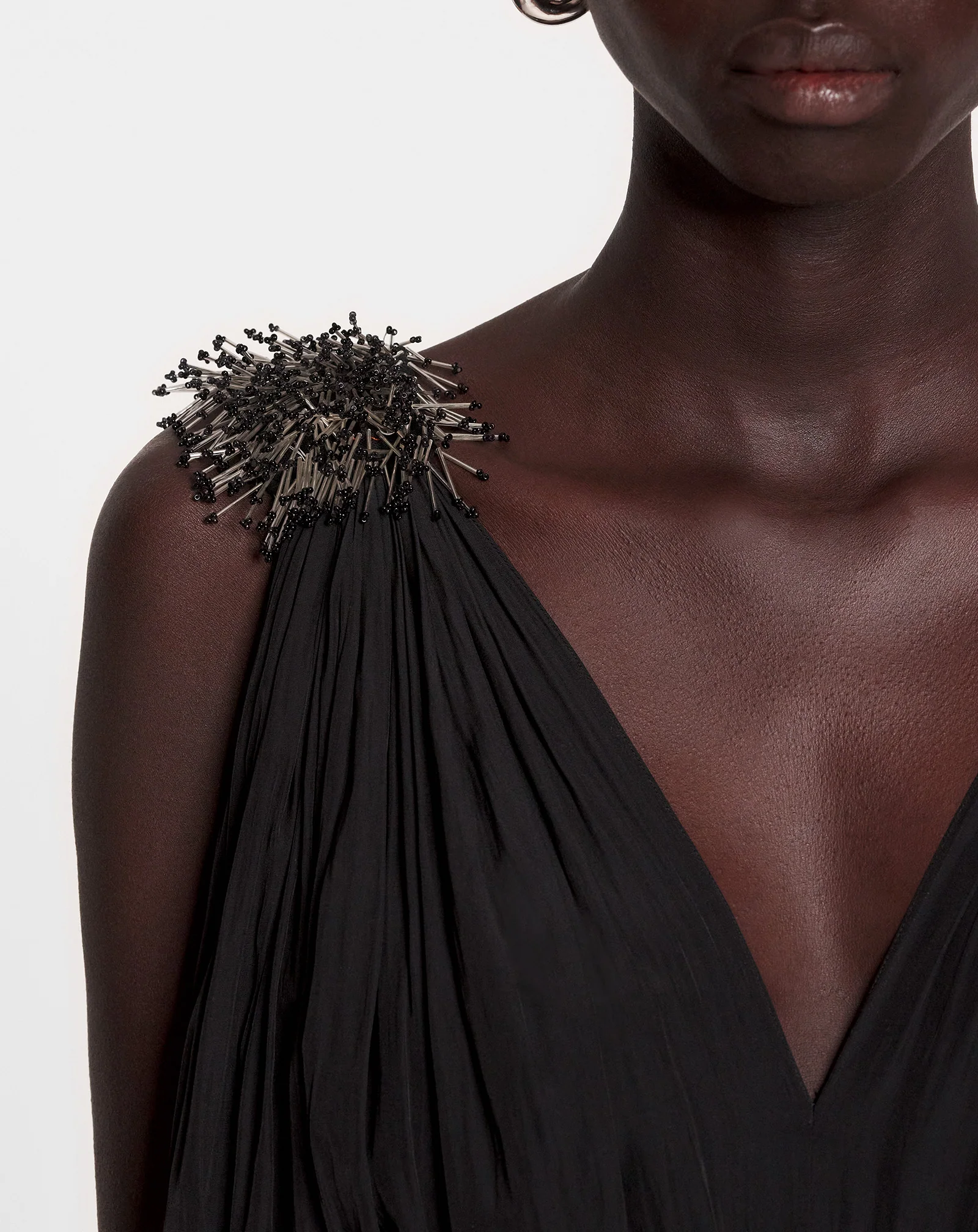 LONG EMBROIDERED CHARMEUSE EVENING GOWN - Image 5