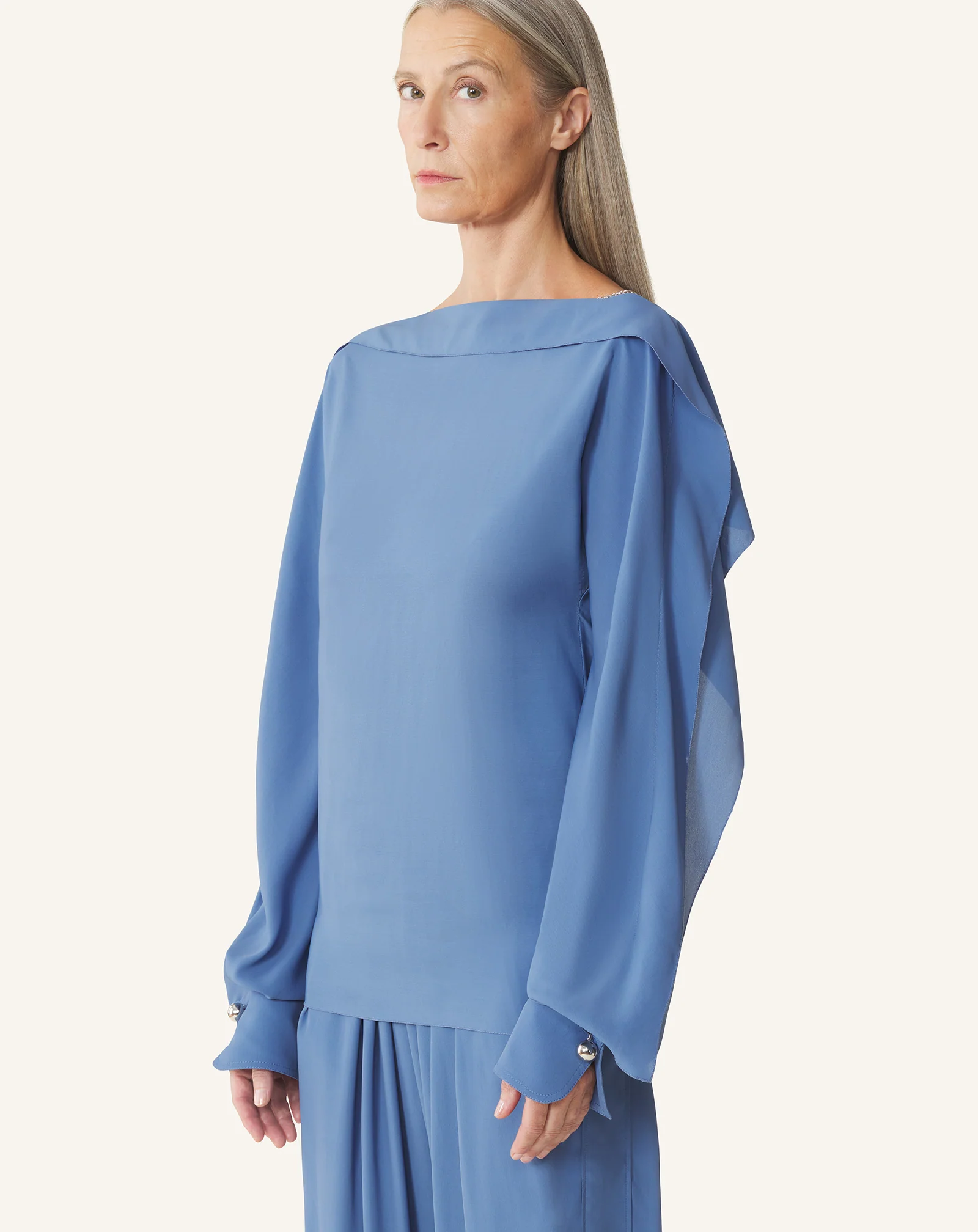 LONG-SLEEVED TOP IN CREPE DE CHINE - Image 3